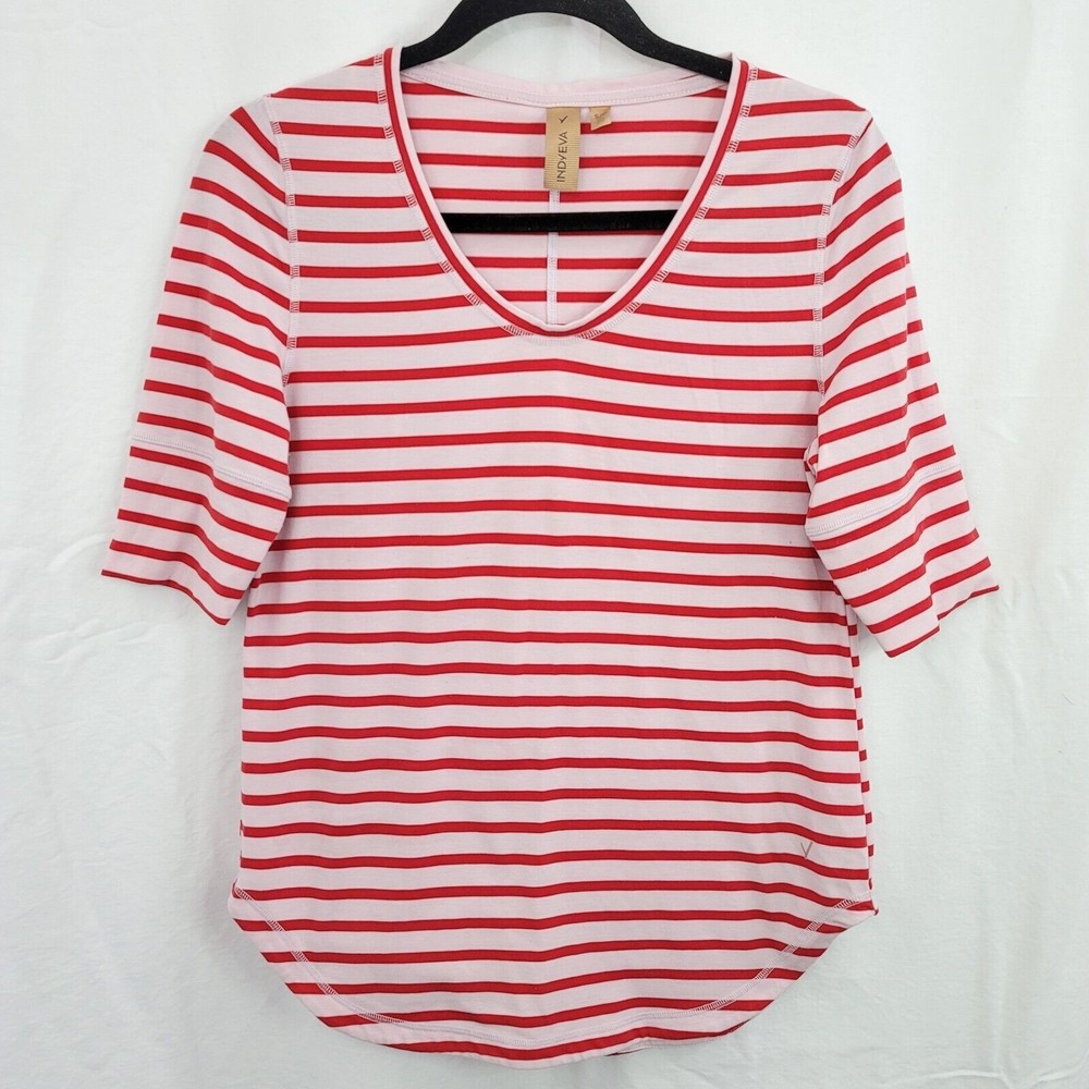 Indyeva Sz S Women's  Voolama III pink and red stripe active wear t shirt